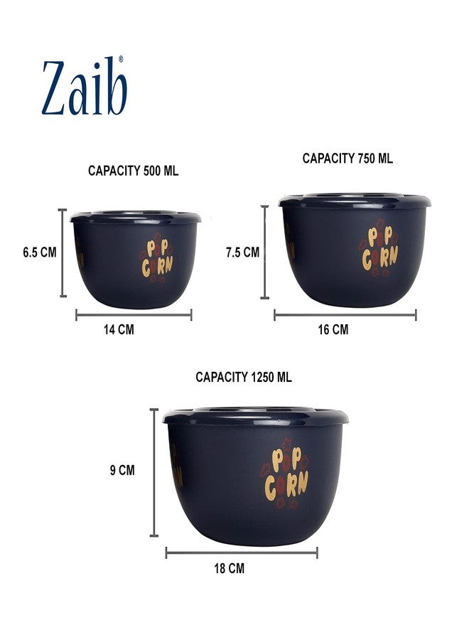 Zaib Microwave Safe Stainless Steel Bowl Set with Lid | Steel Inside Plastic Outside | Stackable Bowls for Snack Serving, Food Storage & Reheating | Multipurpose Kitchen Bowls (Black Pop Design) - Image 2